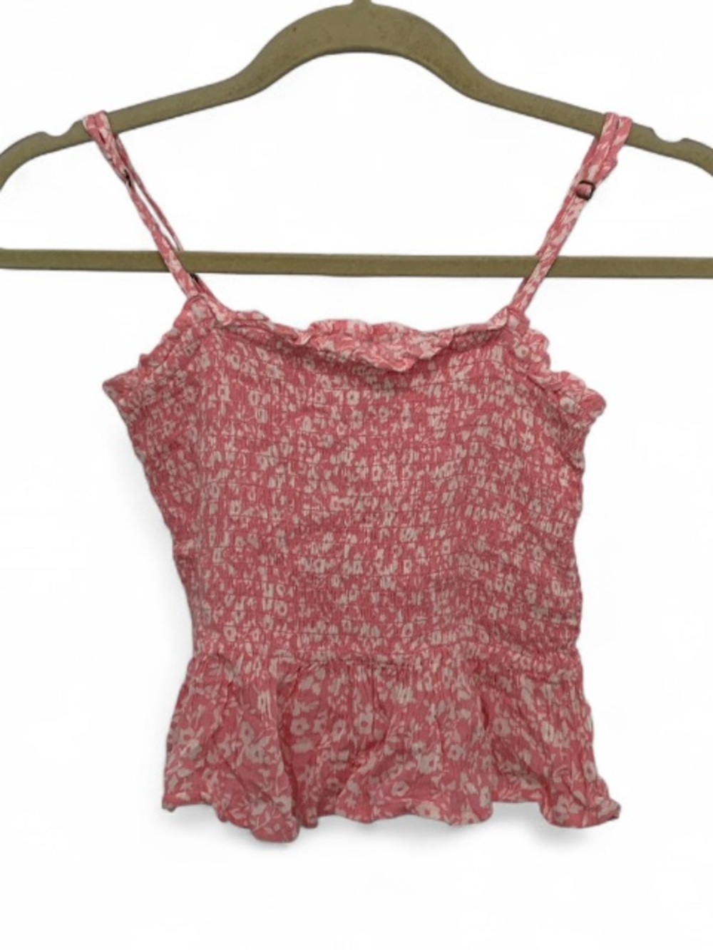 Billabong Keep Your Cool Pink Floral Smocked Ruffle Cropped Tank Top